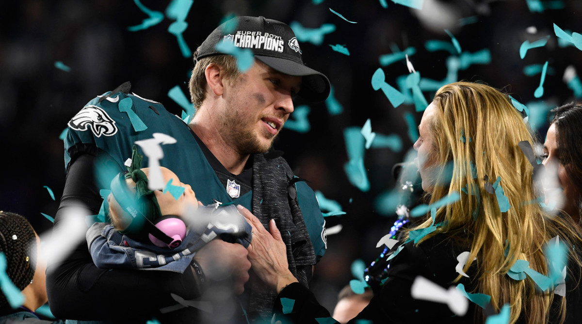 Foles, who nearly quit two years ago, basked in the confetti with his wife and daughter.