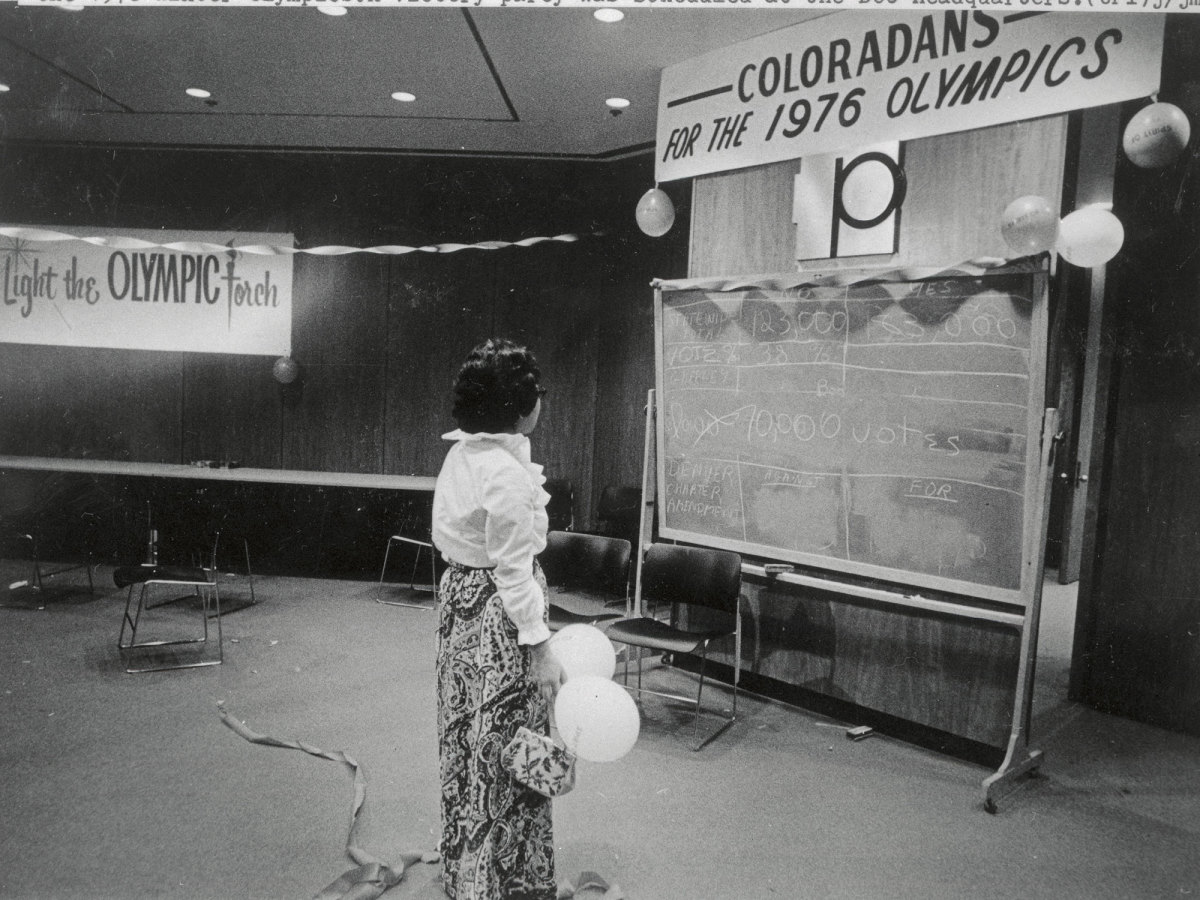  Colorado voters rejected funding of the 1976 Winter Olympics. A victory party was scheduled at the DOOC headquarters.