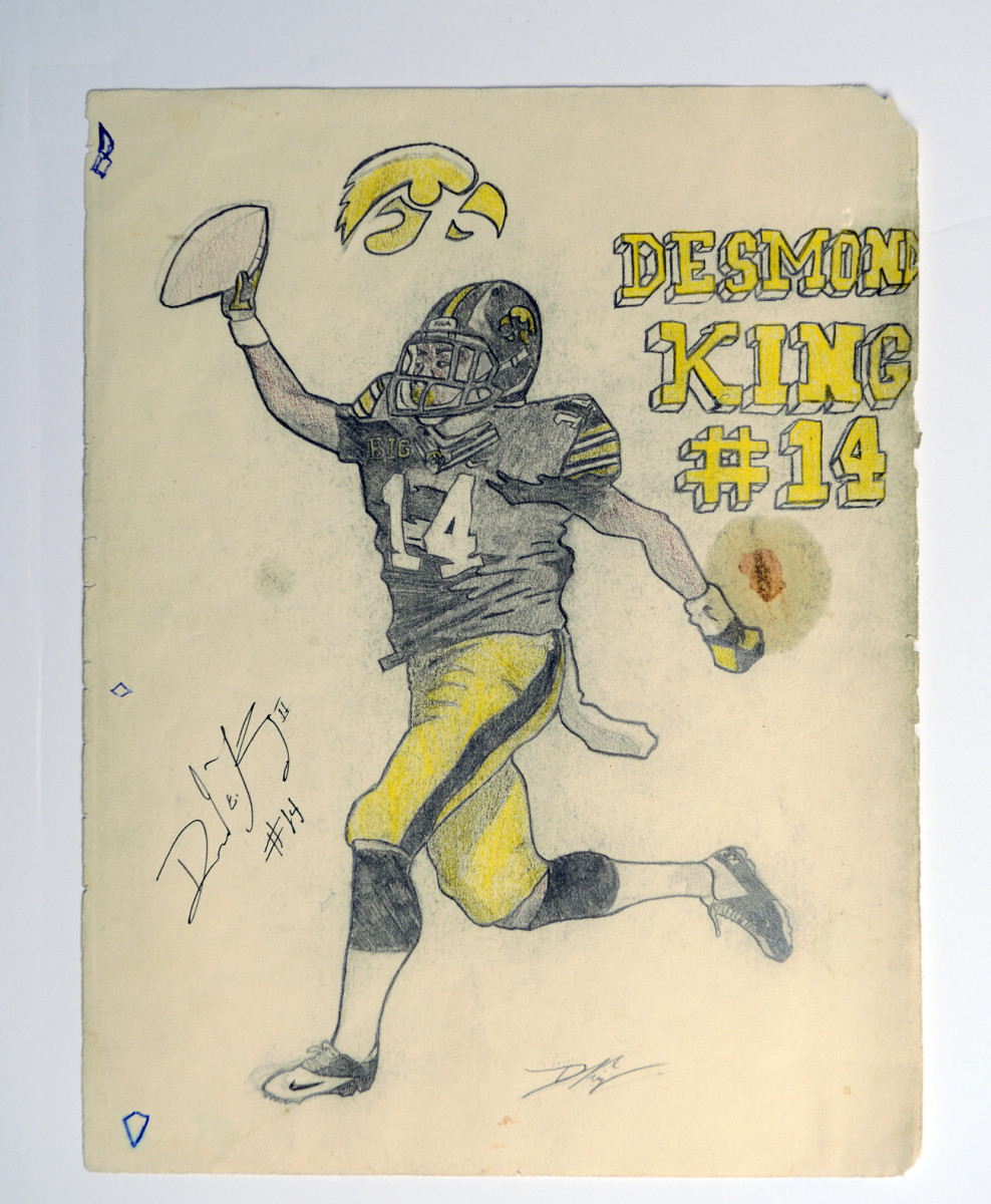 One of Devon’s early drawings of his brother, when Desmond was an Iowa Hawkeye.