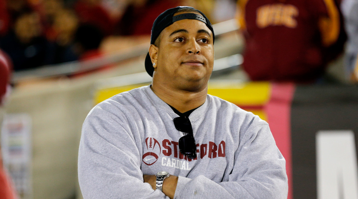On the sideline of a Stanford-USC game in 2013.