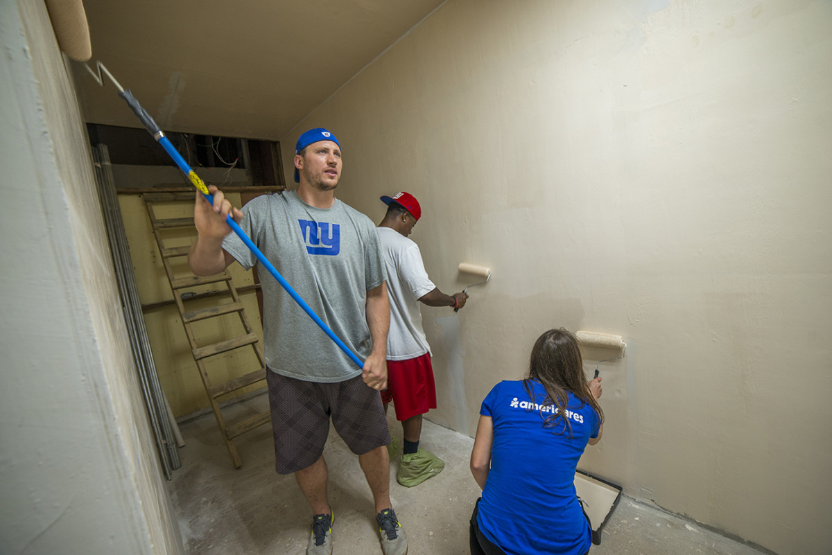 Solder's size came in handy in helping convert the warehouse into a clinic.