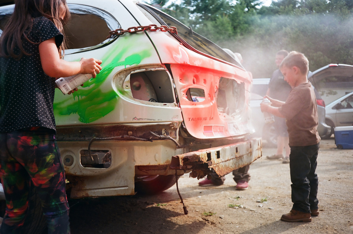 A cloud of spray paint surrounds Liberty and Jacoby Jr. 