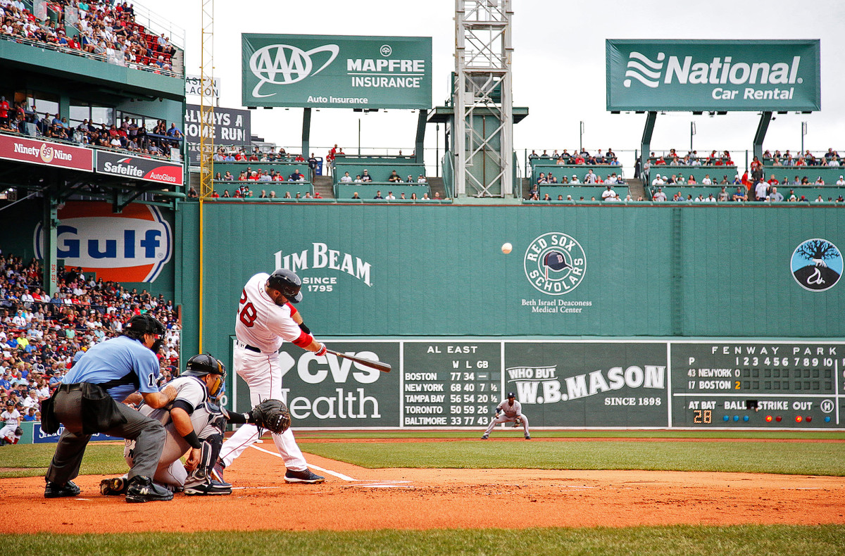 J.D. Martinez (28) of the Boston Red Sox at bat against the New York Yankees