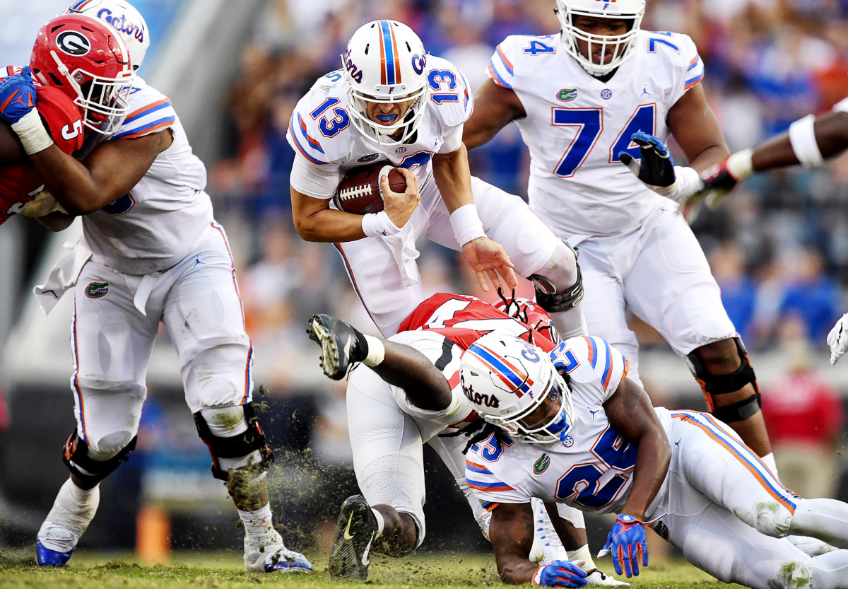 Feleipe Franks of the Florida Gators in a game against the Georgia Bulldogs