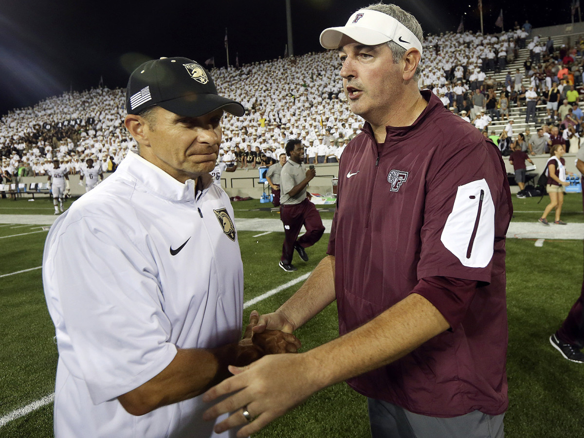 Moorhead (right) had the nation's attention before he led Fordham to a 37–35 upset of Army in the 2015 season-opener.