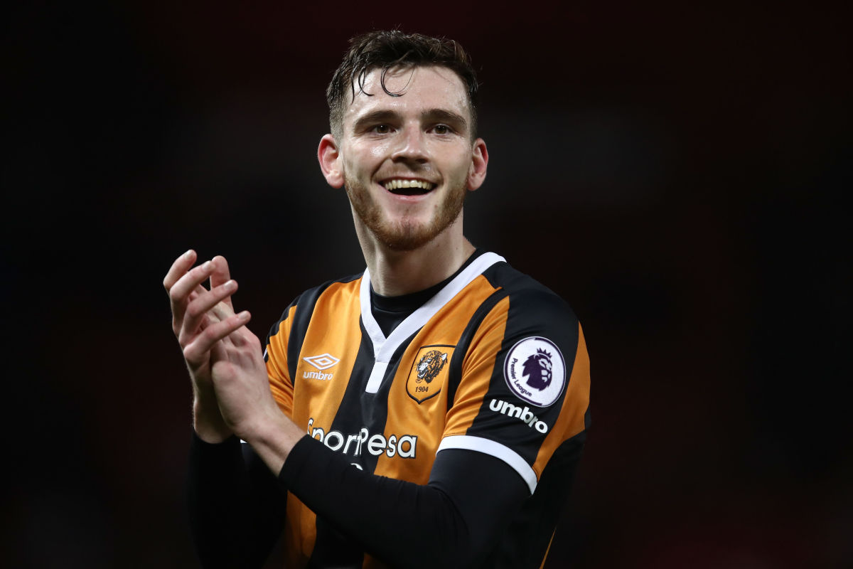 MANCHESTER, ENGLAND - FEBRUARY 01: Andrew Robertson of Hull City smiles after the Premier League match between Manchester United and Hull City at Old Trafford on February 1, 2017 in Manchester, England.  (Photo by Julian Finney/Getty Images)