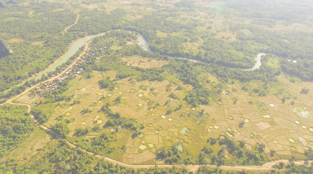 Drone shot of bomb craters in Laos. From the ride along the Ho Chin Minh Trail in 2015.