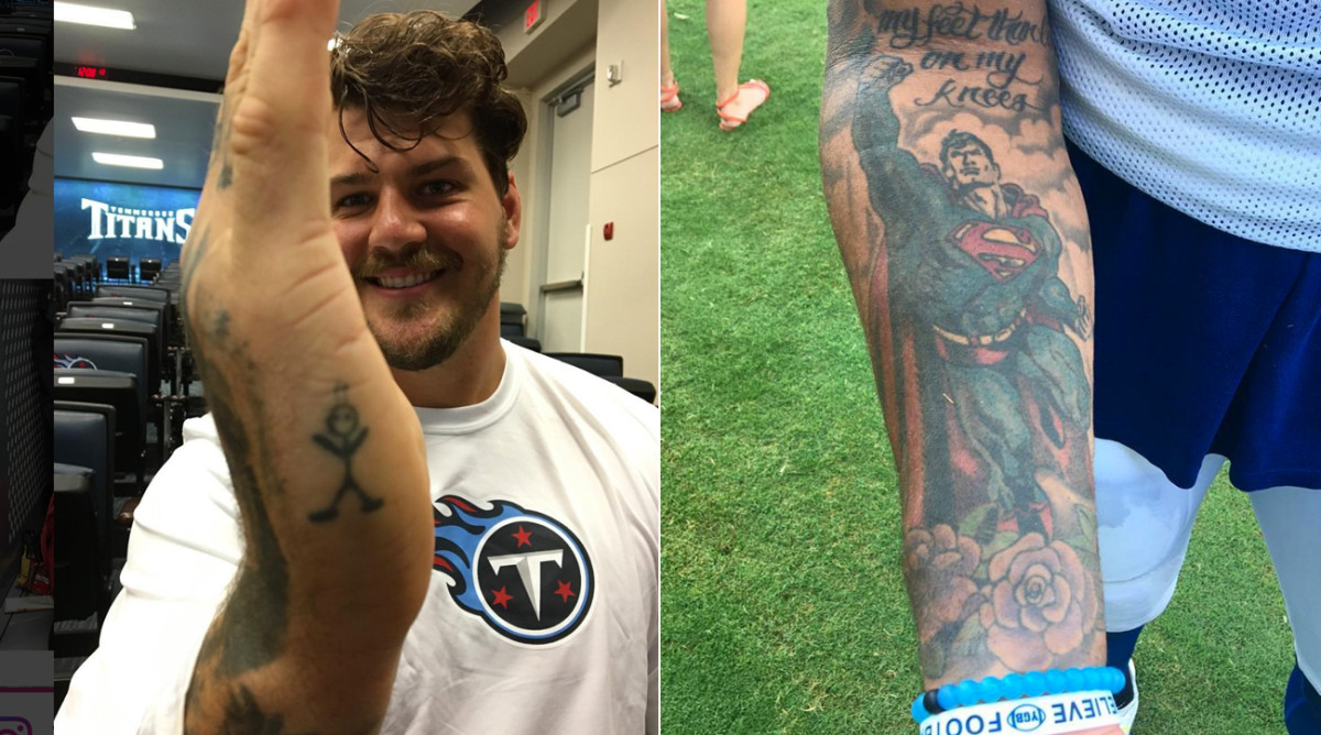 For the stories behind the tattoos of NFL players—like Taylor Lewan’s right-hand man or Donte Moncrief’s Superman—check out The MMQB Instagram account.