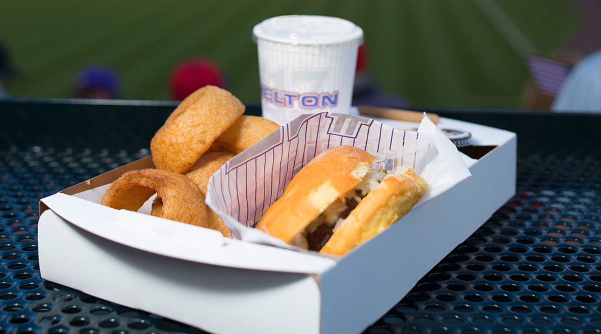 A burger and a shake available at Coors Field. 