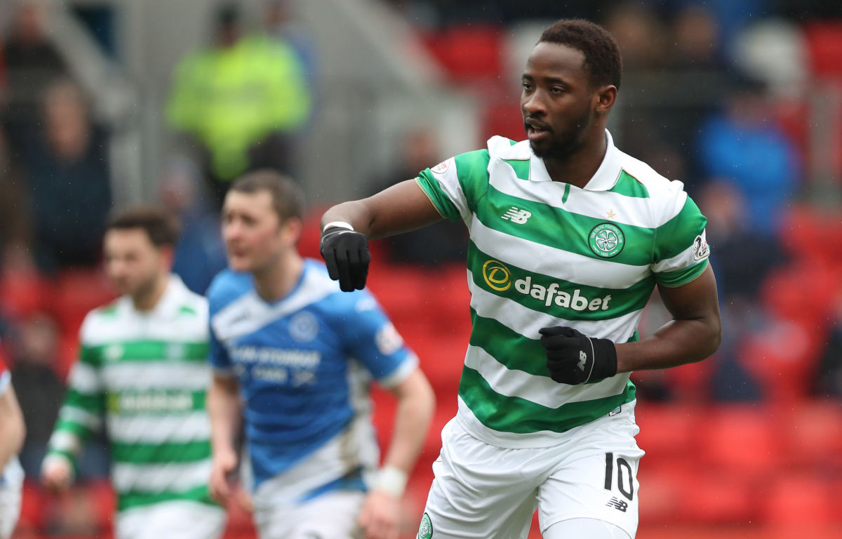 PERTH, SCOTLAND - FEBRUARY 05:  Moussa Dembele of Celtic celebrates after he scores from the penalty spot during the Ladbrokes Scottish Premiership match between St Johnstone and Celtic at McDiarmid Park at  on February 5, 2017 in Perth, Scotland. (Photo by Ian MacNicol/Getty Images)