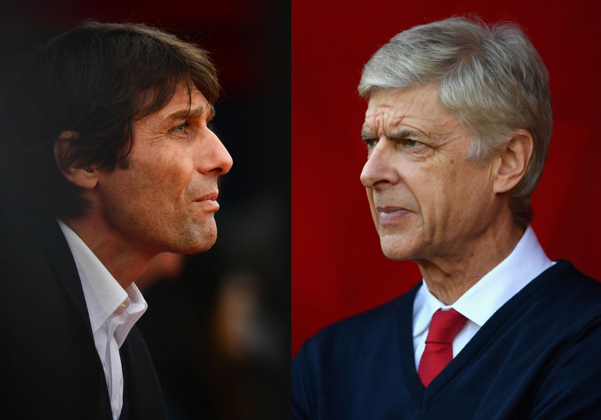 FILE PHOTO (EDITORS NOTE: COMPOSITE OF TWO IMAGES - Image numbers (L) 630131844 and 619019694) In this composite image a comparision has been made between Antonio Conte, Manager of Chelsea (L) and  Arsene Wenger, Manager of Arsenal. Chelsea and Arsenal meet in the Premier League on February 4, 2017 at Stamford Bridge in London. ***LEFT IMAGE*** LONDON, ENGLAND - DECEMBER 17: Antonio Conte, Manager of Chelsea looks on during the Premier League match between Crystal Palace and Chelsea at Selhurst Park on December 17, 2016 in London, England. (Photo by Dan Mullan/Getty Images) ***RIGHT IMAGE*** SUNDERLAND, ENGLAND - OCTOBER 29: Arsenal manager Arsene Wenger looks on before the Premier League match between Sunderland and Arsenal at Stadium of Light on October 29, 2016 in Sunderland, England. (Photo by Stu Forster/Getty Images)