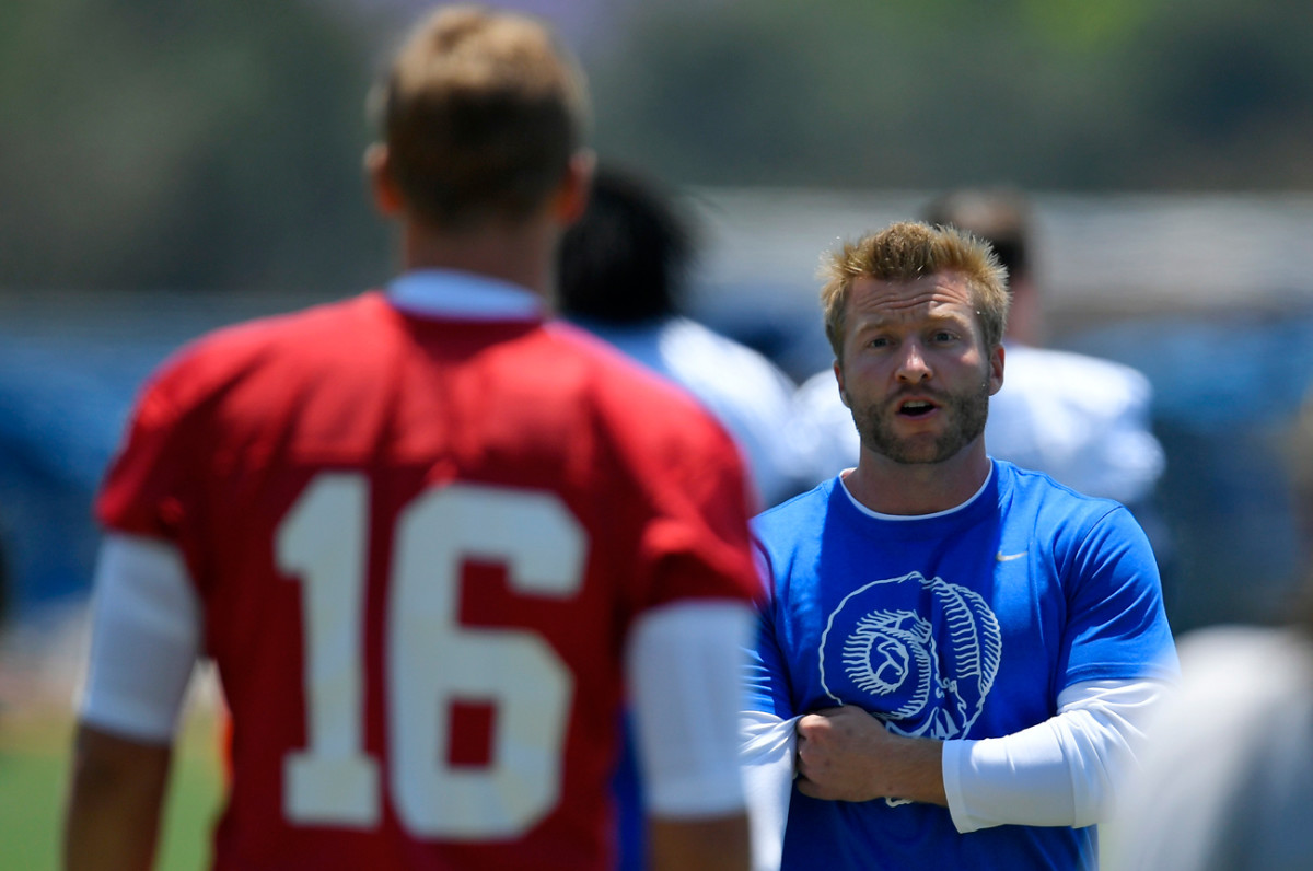 Getting second-year quarterback Jared Goff on the same page with new coach Sean McVay will be a priority for the Rams during training camp.