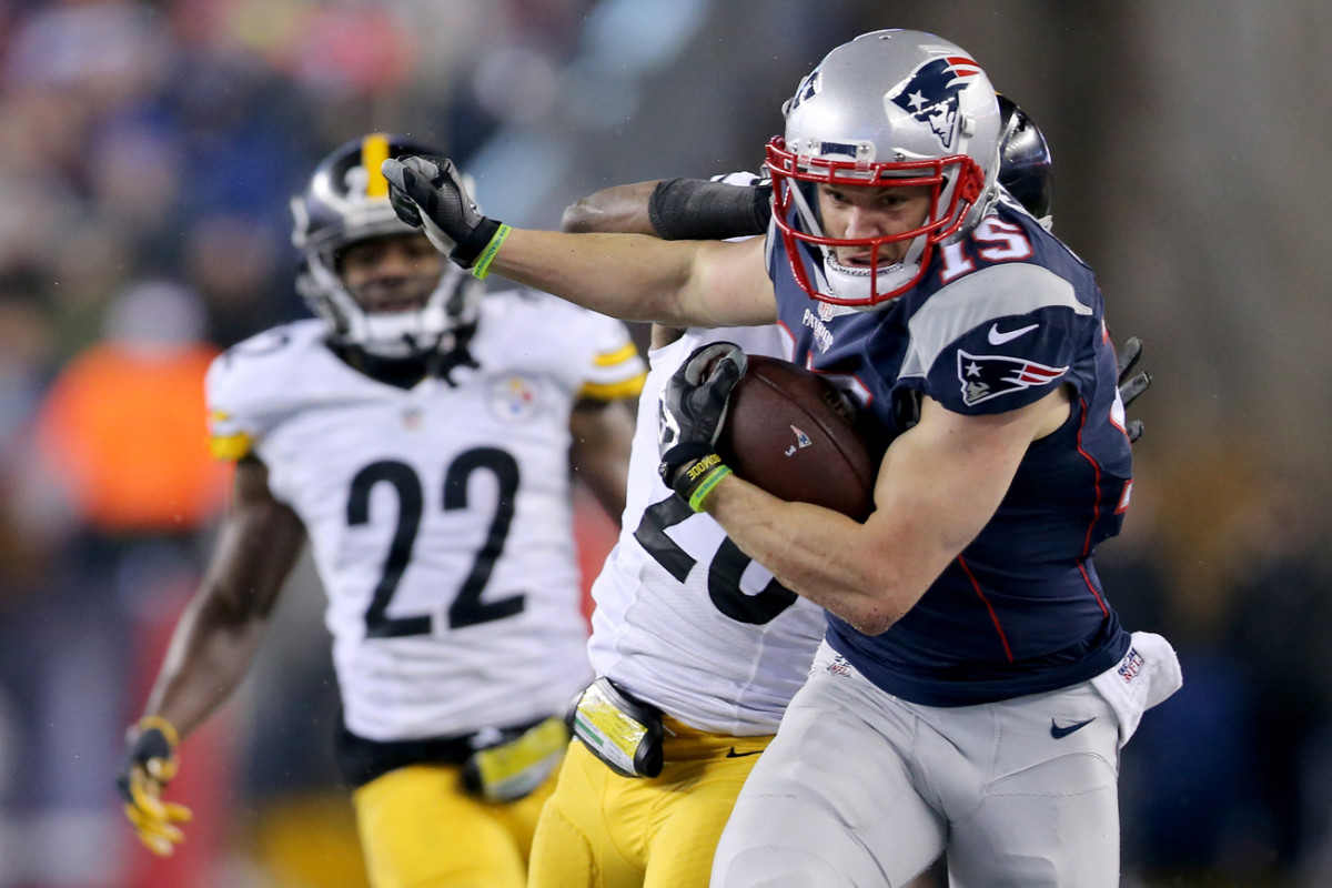 The Steelers defense had no answer for Chris Hogan, who finished with nine catches for 180 yards and two touchdowns.