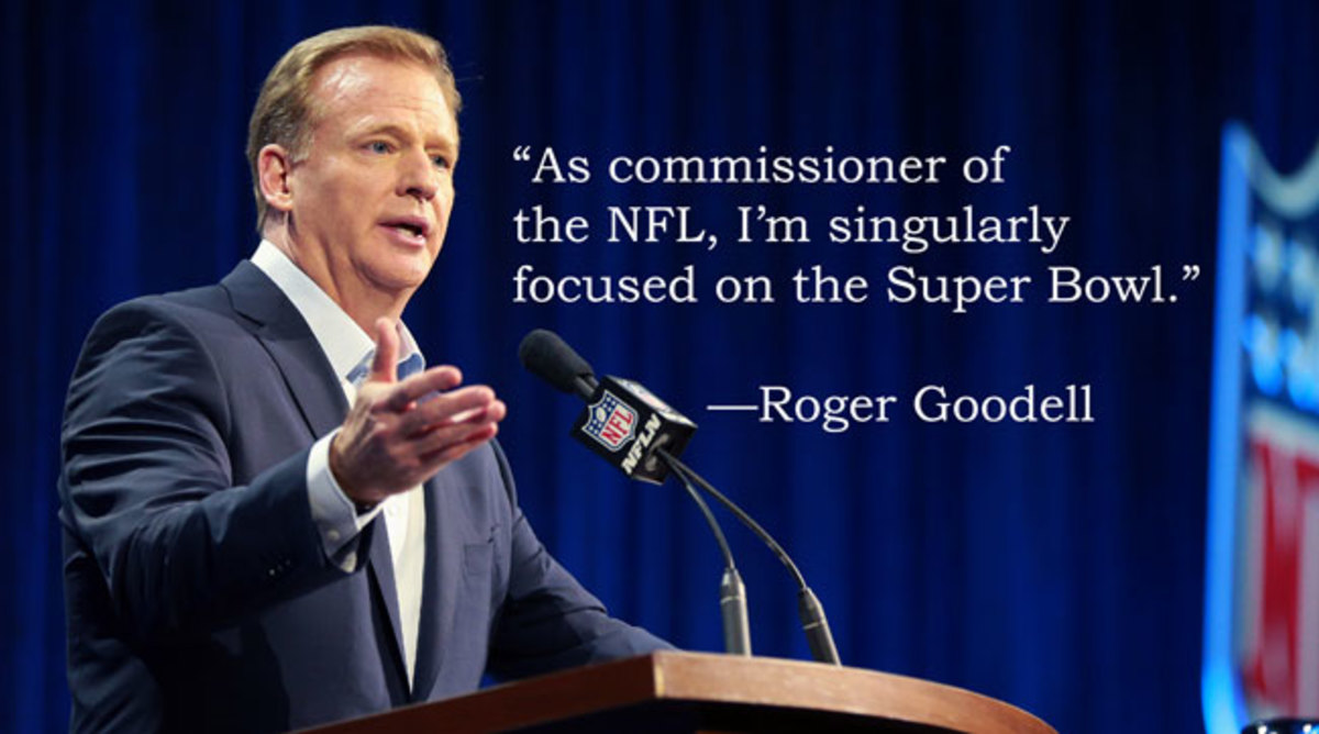 Roger Goodell addresses the media at Super Bowl 51 in Houston.
