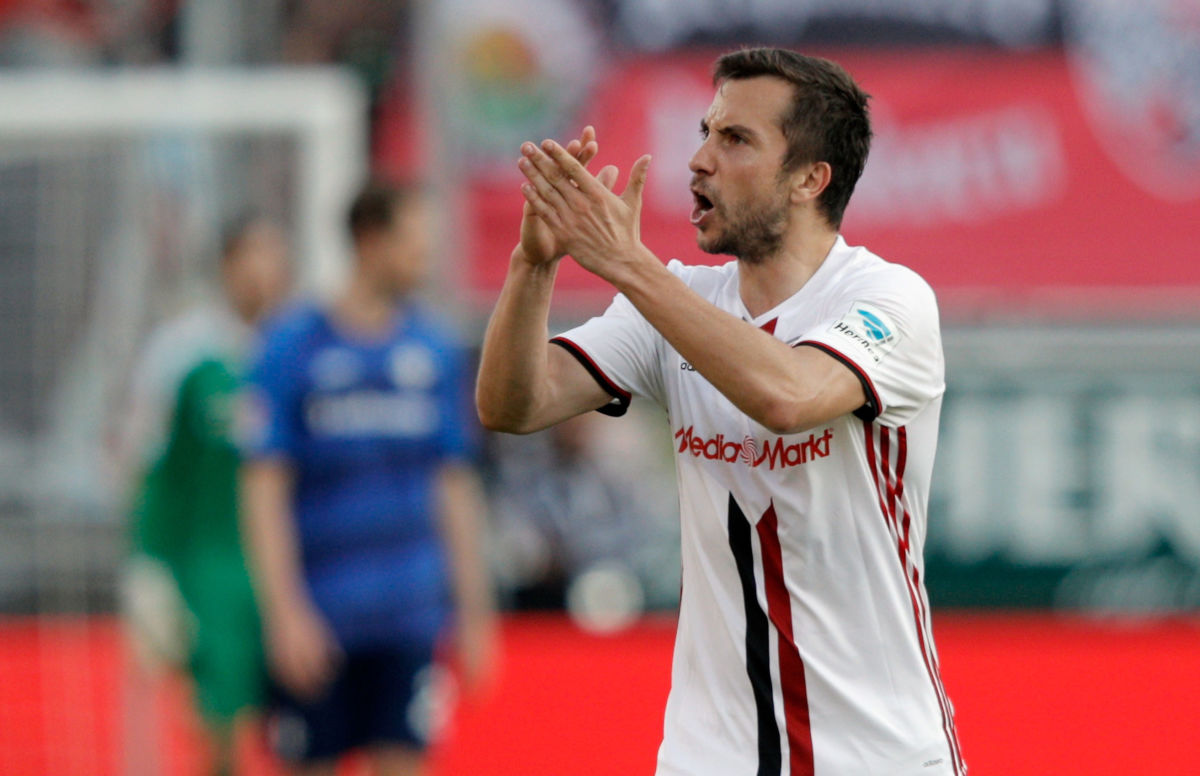INGOLSTADT, GERMANY - APRIL 09:  Markus Suttner of Ingolstadt celebrates his team's third goal during the Bundesliga match between FC Ingolstadt 04 and SV Darmstadt 98 at Audi Sportpark on April 9, 2017 in Ingolstadt, Germany.  (Photo by Adam Pretty/Bongarts/Getty Images)
