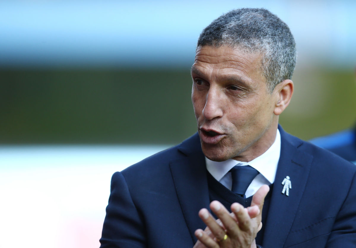 BIRMINGHAM, ENGLAND - MAY 07: Chris Hughton mamnager of Brighton and Hove Albion looks on prior to the Sky Bet Championship match between Aston Villa and Brighton & Hove Albion at Villa Park on May 7, 2017 in Birmingham, England.  (Photo by Jan Kruger/Getty Images)