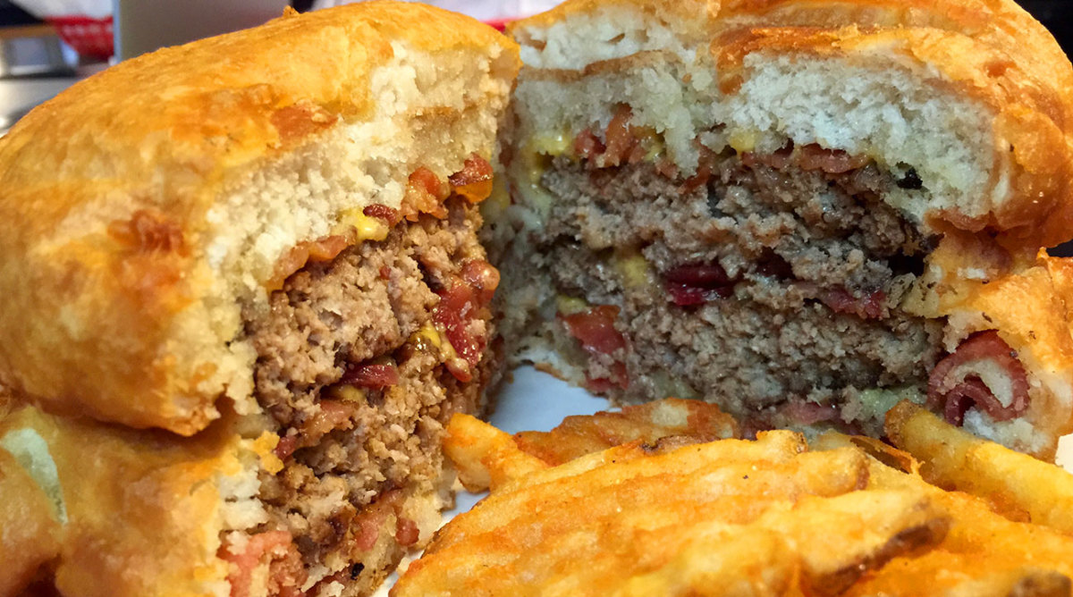 The deep fried double cheeseburger in at Joe's Gizzard City near East Lansing. 