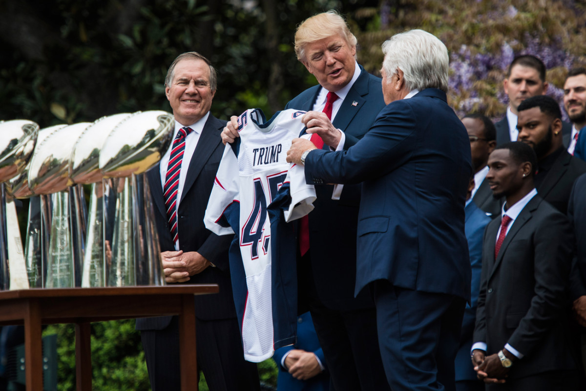 President Donald Trump welcomed Robert Kraft, Bill Belichick and the Patriots into the White House last week to celebrate the team’s Super Bowl 51 win.