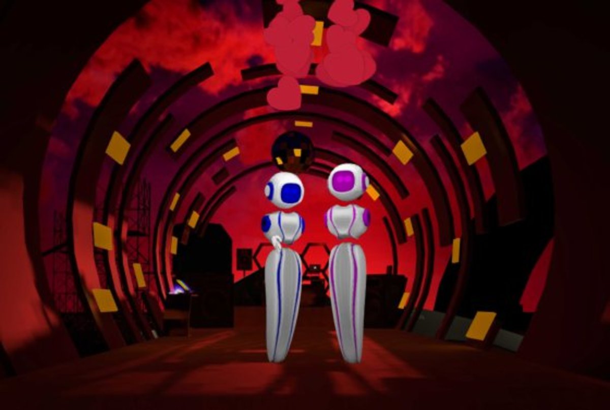 The bride opted to appear as robots instead of humanoids, and they hoped the two different colors would help guests connect.