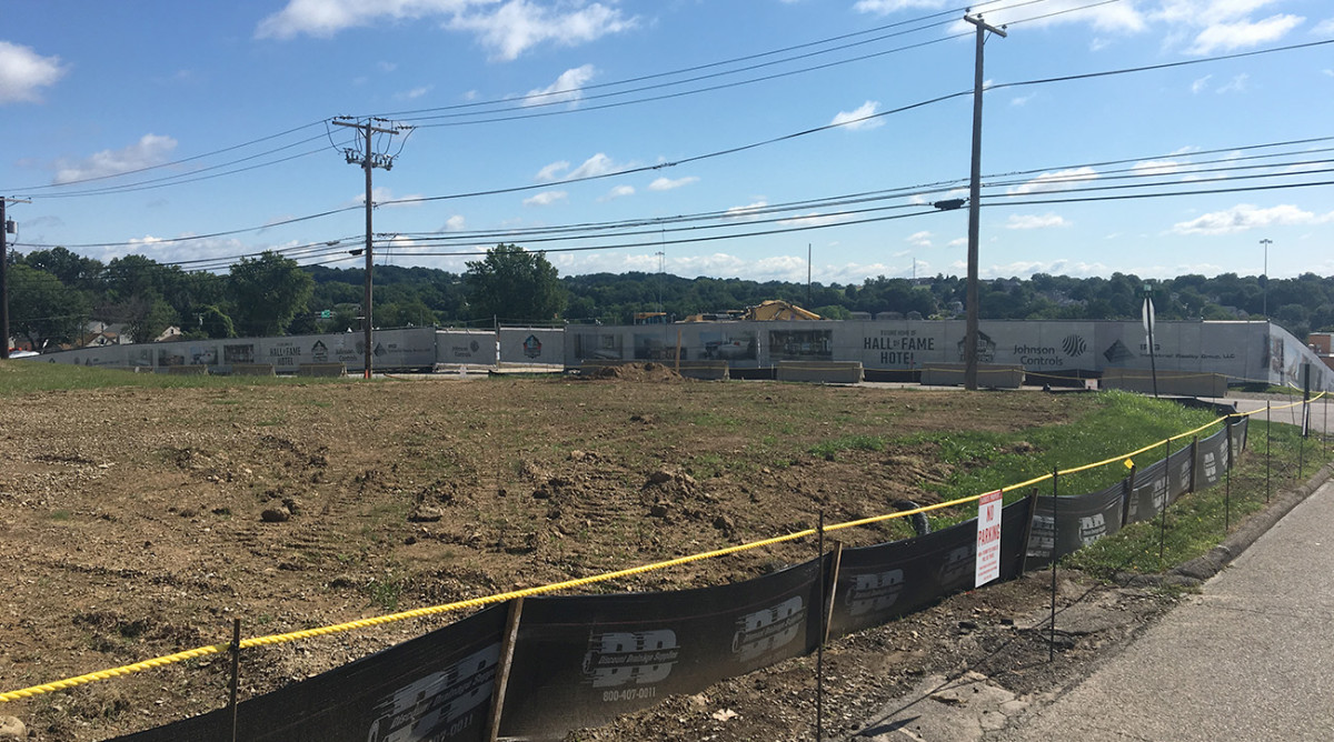 Where Legends Landing would be built, in the foreground of the Hall of Fame.
