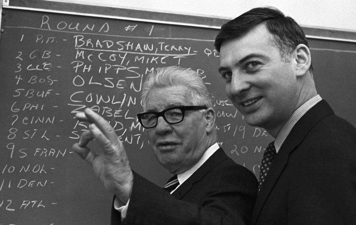 At the draft board in 1970, Dan and his dad pencil in the franchise QB at No. 1.