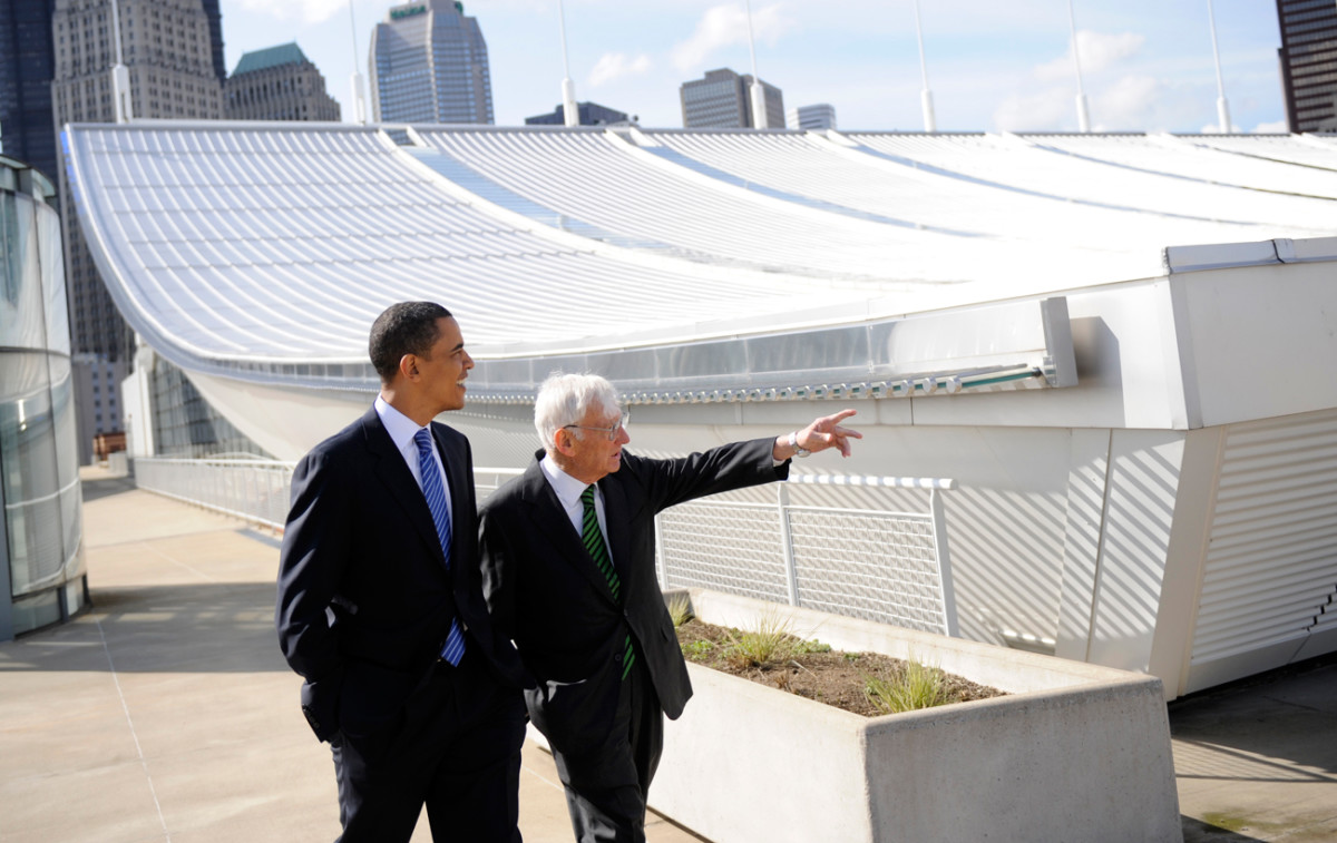 Showing candidate Barack Obama around Pittsburgh, April 2008.