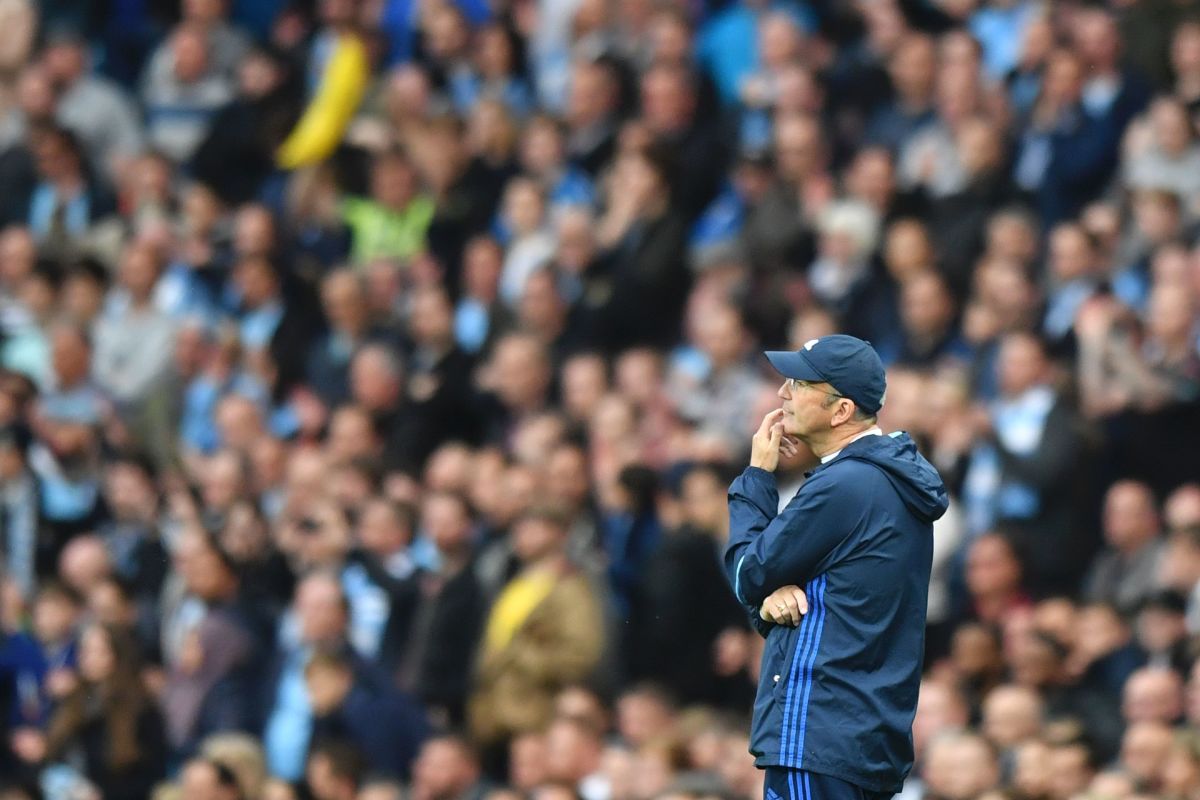 West Bromwich Albion's Welsh head coach Tony Pulis watches the action during the English Premier League football match between Manchester City and West Bromwich Albion at the Etihad Stadium in Manchester, north west England, on May 16, 2017. / AFP PHOTO / Anthony Devlin / RESTRICTED TO EDITORIAL USE. No use with unauthorized audio, video, data, fixture lists, club/league logos or 'live' services. Online in-match use limited to 75 images, no video emulation. No use in betting, games or single club/league/player publications.  /         (Photo credit should read ANTHONY DEVLIN/AFP/Getty Images)