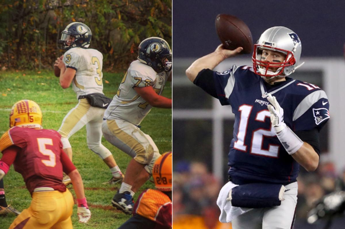 Foxborough High quarterback Mark Clagg (l.) idolizes Patriots QB Tom Brady.