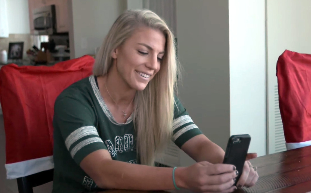The couple connects by FaceTime on Sunday mornings—Zach and team stay at a hotel the night before a game.
