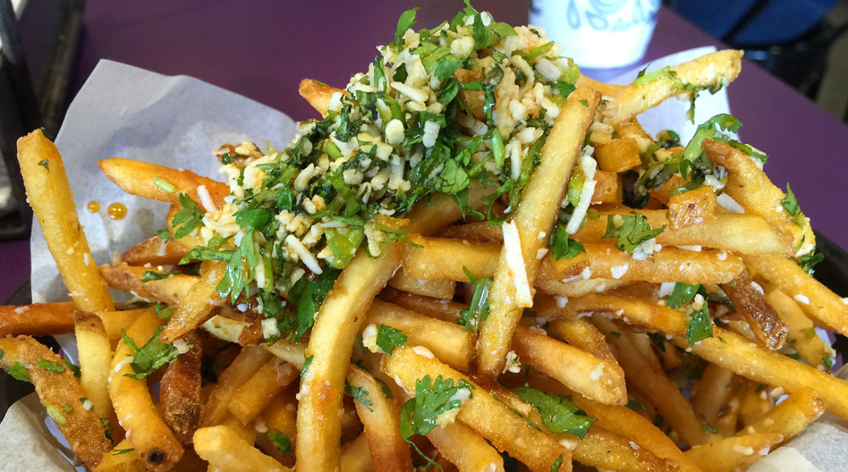 The chili cilantro fries from Mad Taco. 