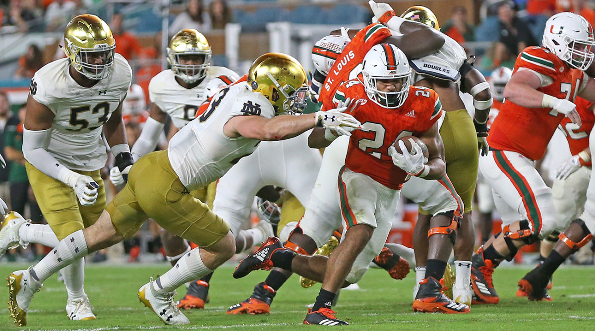 Miami RB Travis Homer is generating buzz as a top 2019 draft prospect.