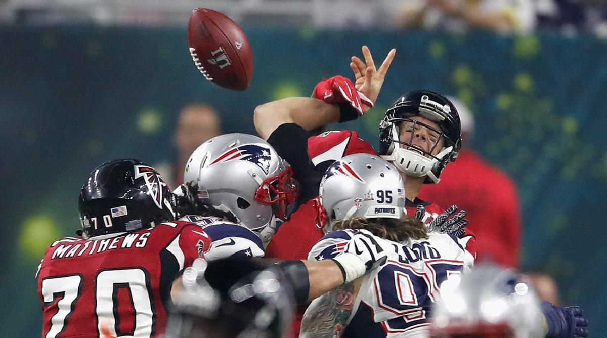 Ryan is sacked and stripped of the ball in Super Bowl 51.