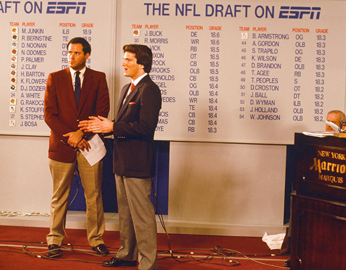 Kiper (right) and Chris Berman at the 1987 draft for ESPN.