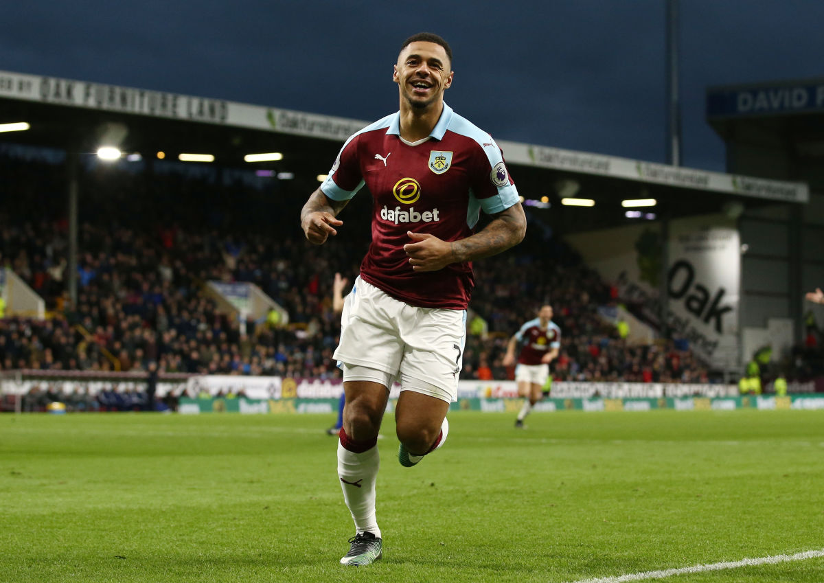 BURNLEY, ENGLAND - DECEMBER 31:  Andre Gray of Burnley celeberates scoring his team's second goal during the Premier League match between Burnley and Sunderland at Turf Moor on December 31, 2016 in Burnley, England.  (Photo by Jan Kruger/Getty Images)