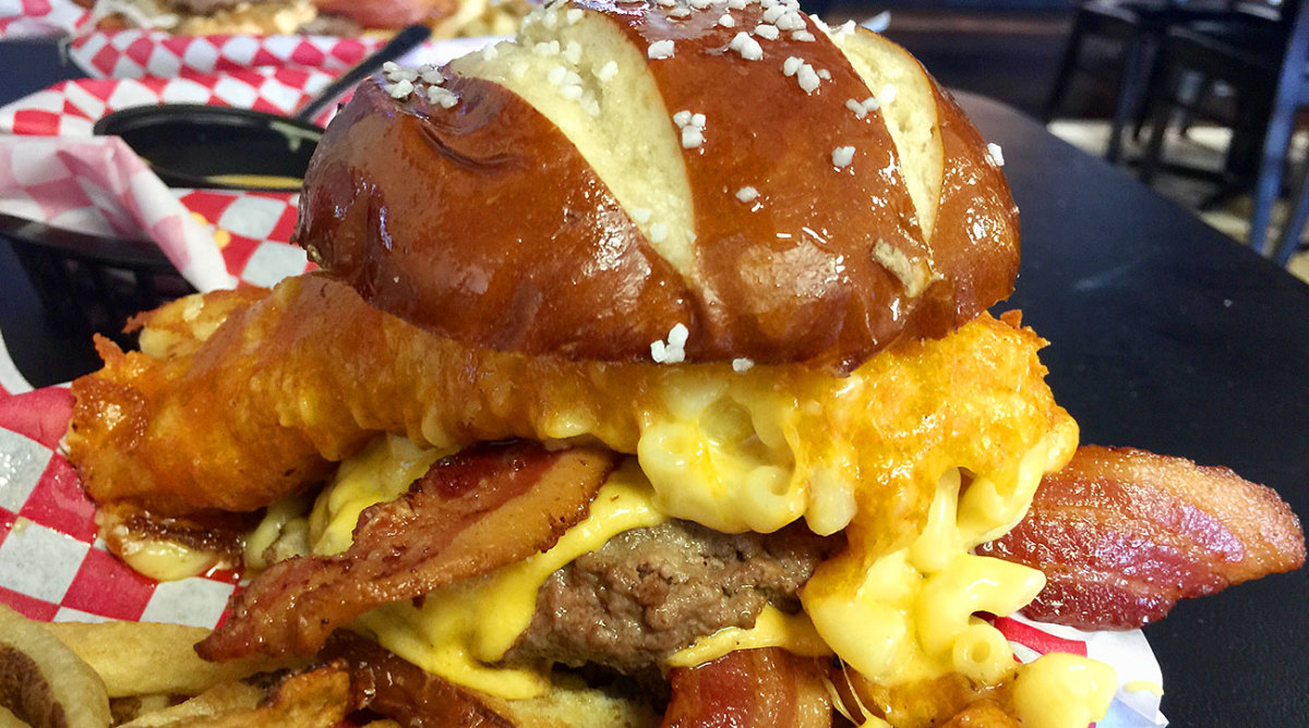 Every burger at S.O.B. is available on a pretzel bun.