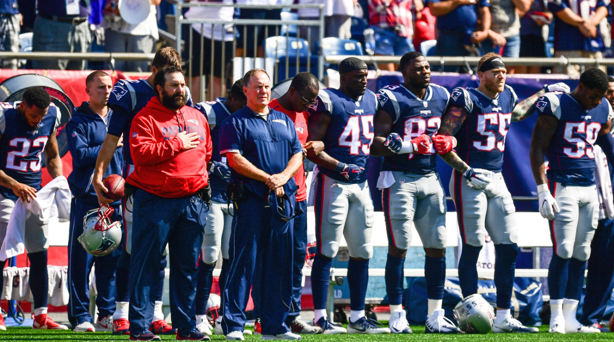 Anthem posture varied across the league Sunday, from standing to sitting to kneeling to entire teams not showing up for the ceremonies.