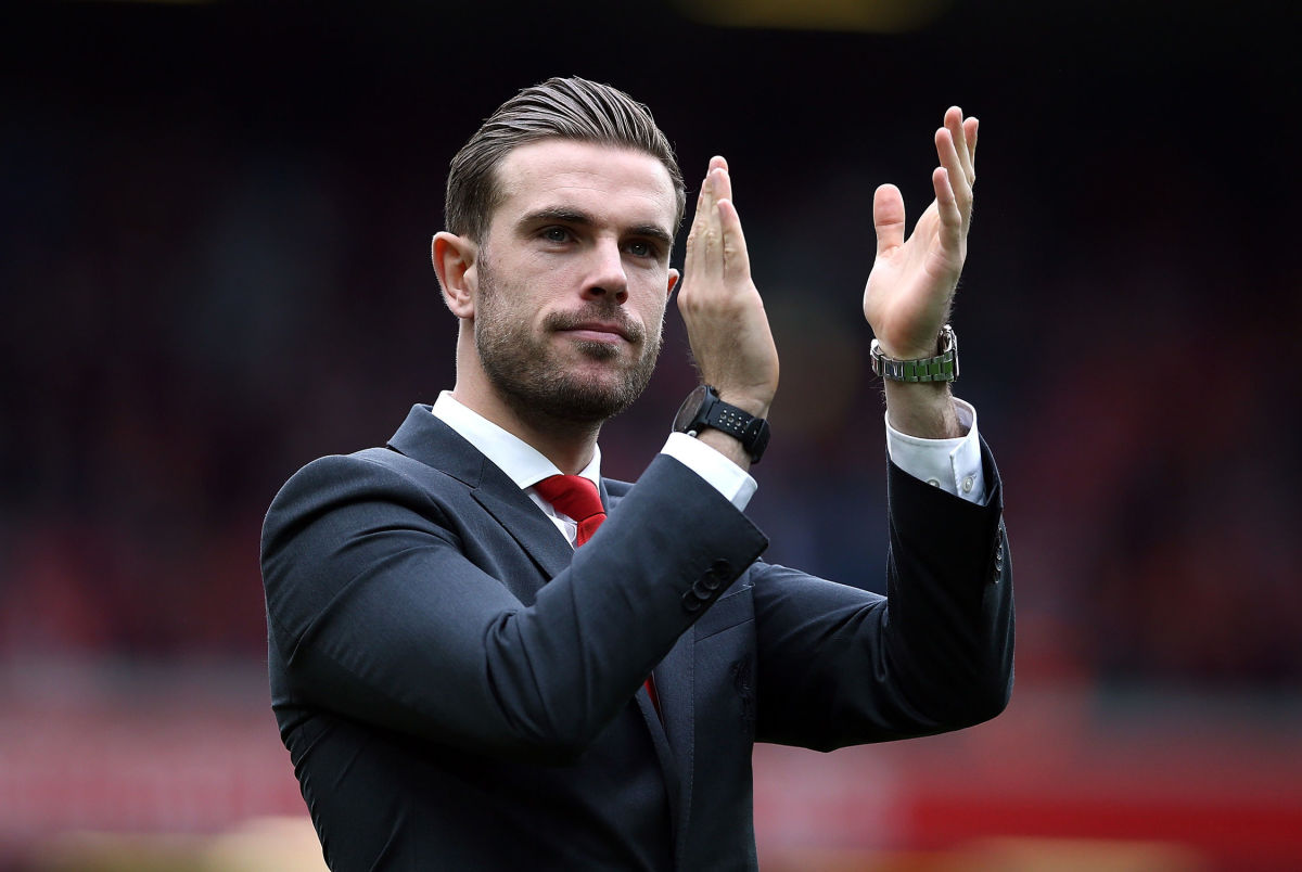 LIVERPOOL, ENGLAND - MAY 21:  Jordan Henderson applauds the fans during the Premier League match between Liverpool and Middlesbrough at Anfield on May 21, 2017 in Liverpool, England.  (Photo by Jan Kruger/Getty Images)