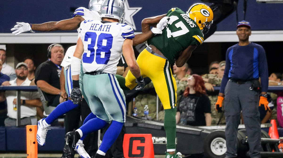 Packers wideout Davante Adams recovered quickly from a head-to-head collision with Danny Trevathan last week to score two touchdowns, including the game winner.