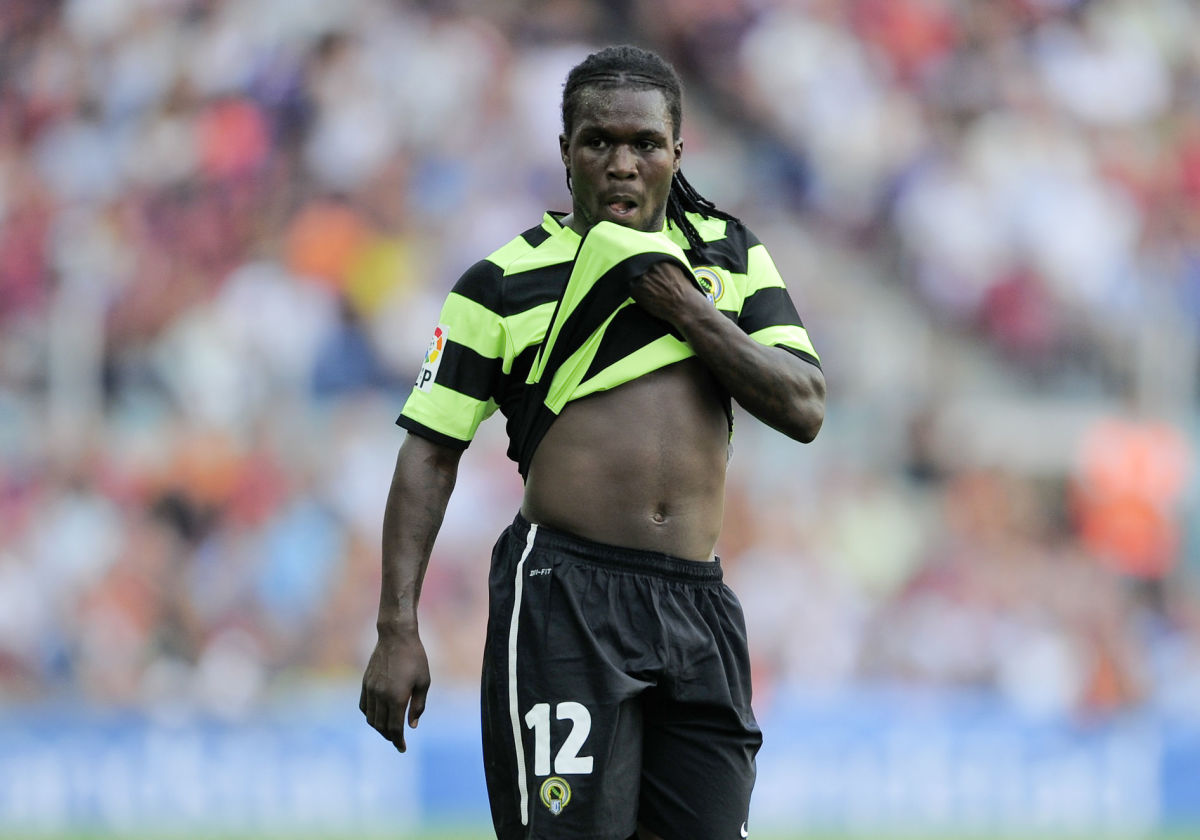 Hercules Dutch midfielder Royston Drenthe gestures during a Spanish League football match against Barcelona at the Camp Nou Stadium in Barcelona, on September 11, 2010. AFP PHOTO / JOSEP LAGO (Photo credit should read JOSEP LAGO/AFP/Getty Images)
