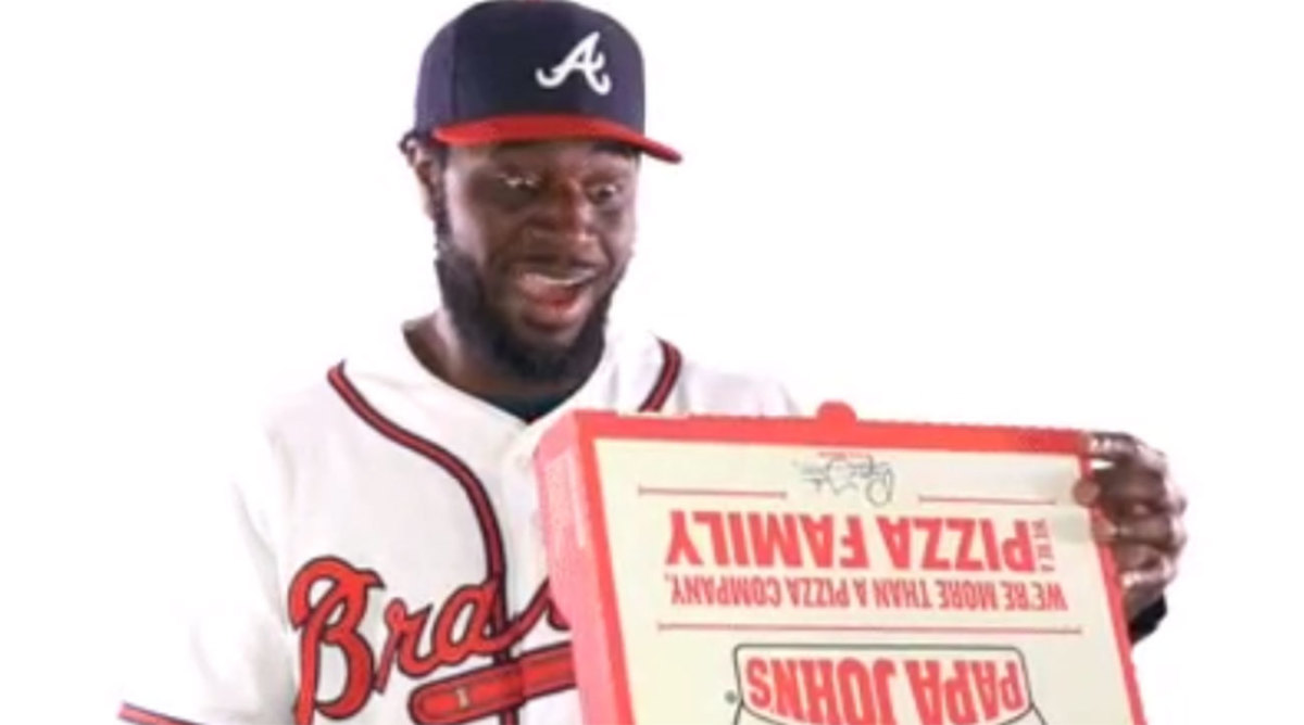 Brandon Phillips is stoked to open this Papa John's pizza box Sports