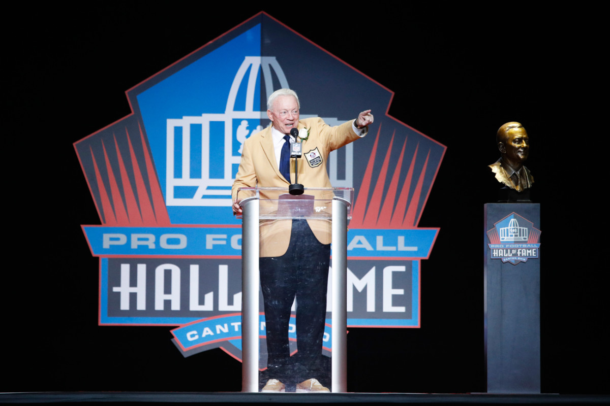 Cowboys owner Jerry Jones was inducted into the Pro Football Hall of Fame on Saturday.