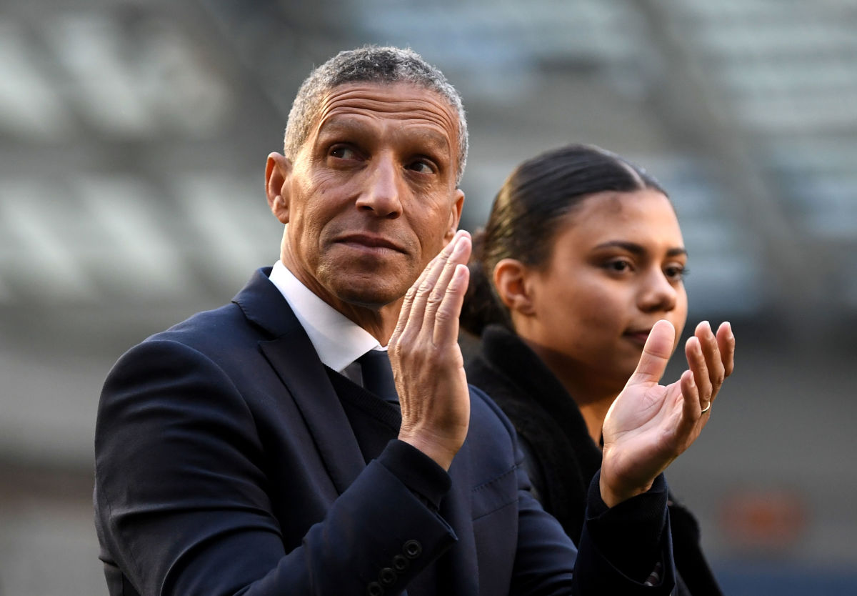 BRIGHTON, ENGLAND - APRIL 29: Chris Hughton, manager of Brighton and Hove Albion applauds the fans after the Sky Bet Championship match between Brighton & Hove Albion and Bristol City at Amex Stadium on April 29, 2017 in Brighton, England.  (Photo by Mike Hewitt/Getty Images)