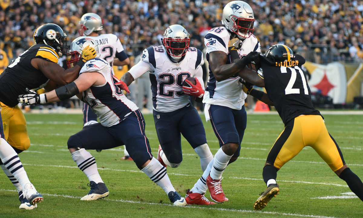 LeGarrette Blount rushed for 127 yards and two touchdowns in the Patriots’ 27-16 win over the Steelers at Pittsburgh in Week 7.