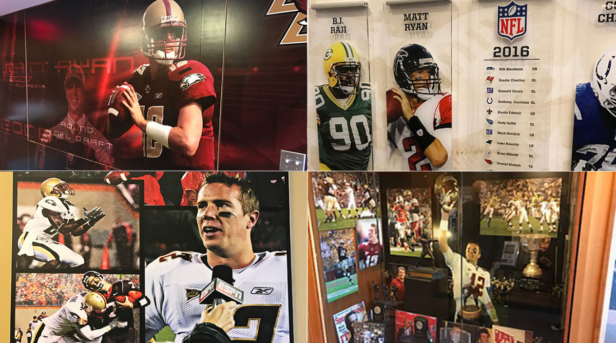 Ryan's likeness dominates the halls of Boston College's football offices in Chestnut Hill.