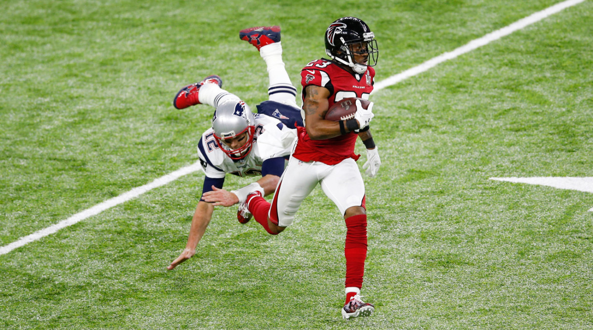 Robert Alford’s pick-six in Super Bowl 51 was the first thrown by Tom Brady in a postseason game. 