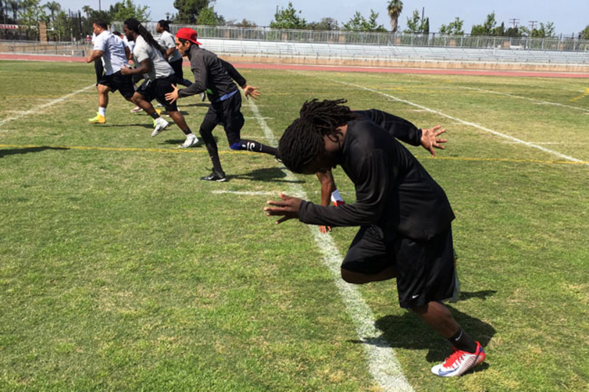 Neal Bledsoe (red hat) tries to run away from his hangover during an LA KISS conditioning test.