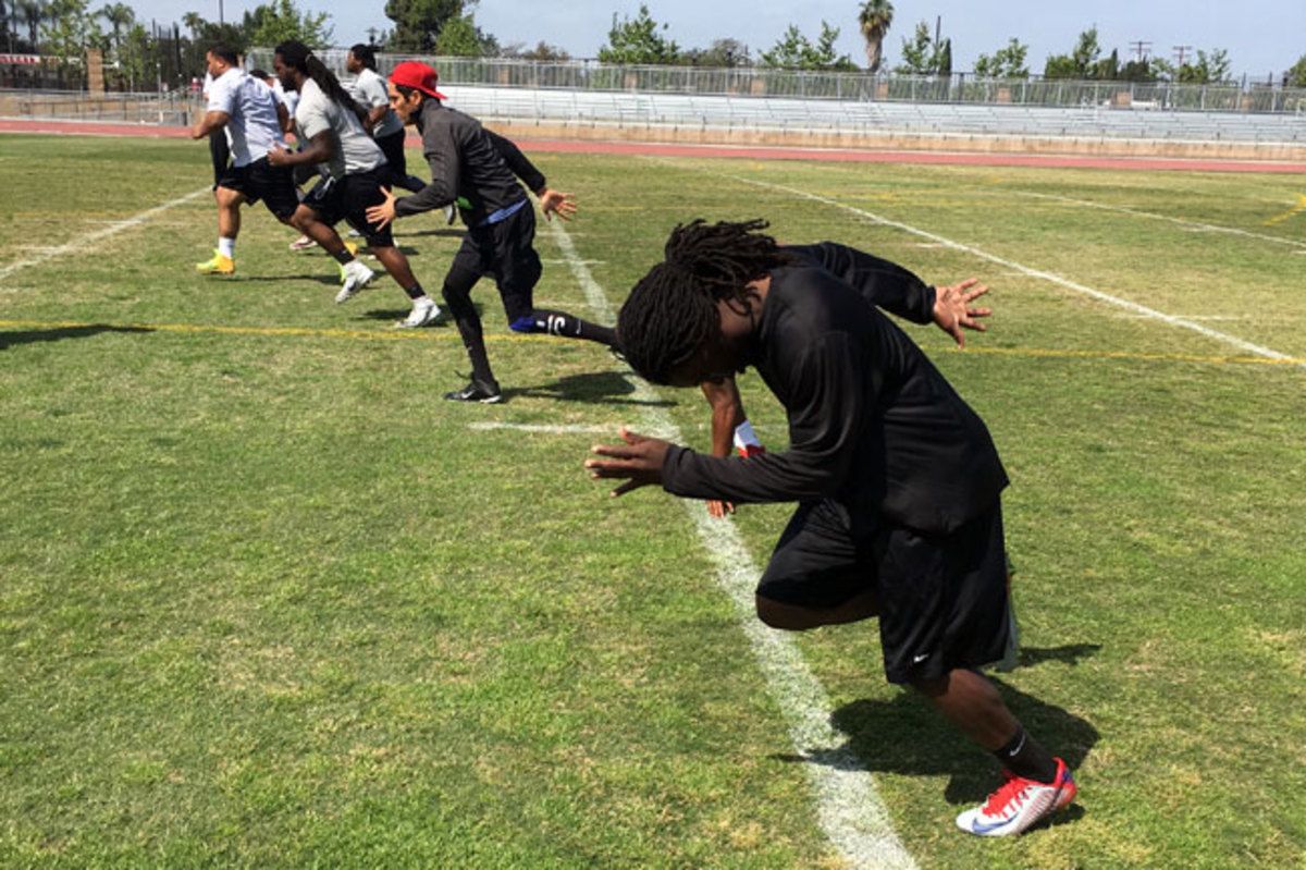 Neal Bledsoe (red hat) tries to run away from his hangover during an LA KISS conditioning test.