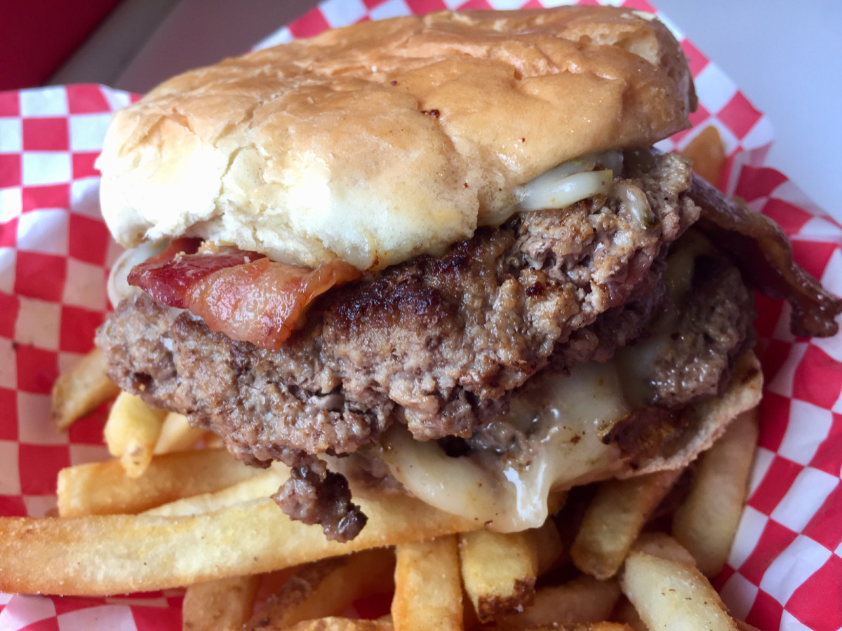 The double Charger burger from Tailpipes in Morgantown, W.Va.