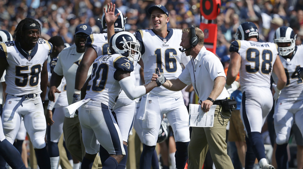It was all smiles on the Rams sideline during the team’s Week 1 rout of the Colts.