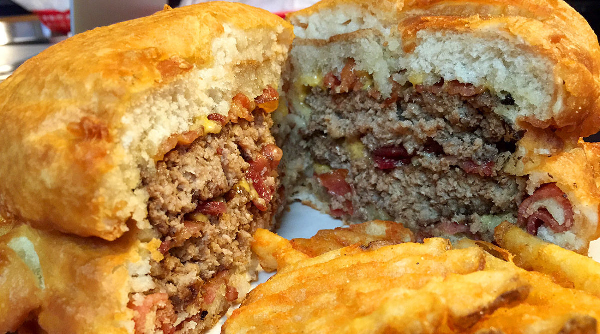 A deep fried double bacon cheeseburger. 